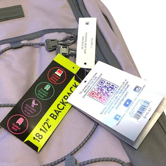 Eastsport Apex Sport Backpack 18 Inch Light Purple School Class Hiking Outdoors - Picture 4 of 16